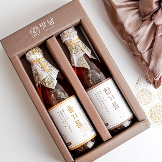 푸드맛남 순수 저온압착 선물세트 참기름350ml+들기름350ml