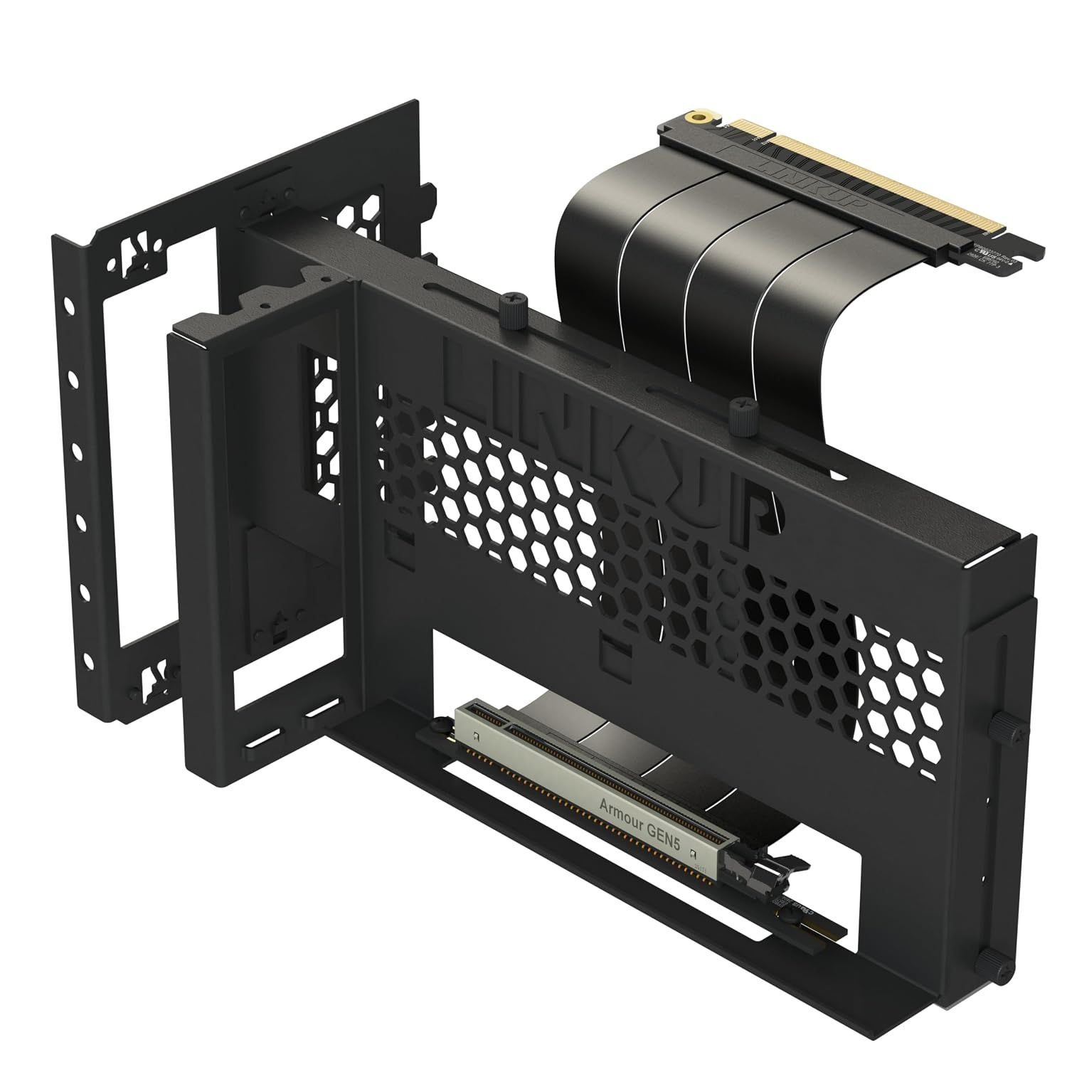 [해외] LINKUP 3방향 수직 GPU 마운트 V2 및 AVA5 PCIe 5.0 라이저 케이블 포함 | 블랙 x16 220mm 조절식 그래픽 카드 브래킷 흔들림