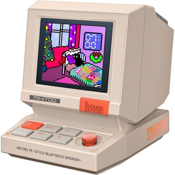 Divoom [해외] Divoom 디붐 MiniToo 레트로 PC 스타일 컴퓨터 스피커 DIY 페이스가 있는 스마트 픽셀 화면 블루투스 USB 오디오 알람 백