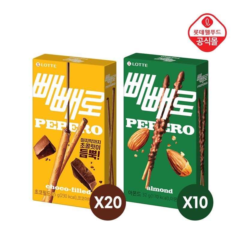 롯데웰푸드 롯데 빼빼로 초코필드 45gx20개+아몬드 32gx10개