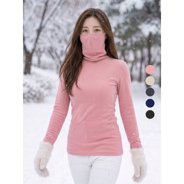이지바이/이지바이 [이지바이] 투엘라 여성 윈터쉴드 아웃도어 고밀도 기모 일체형 마스크넥 티셔츠(W6WT17)