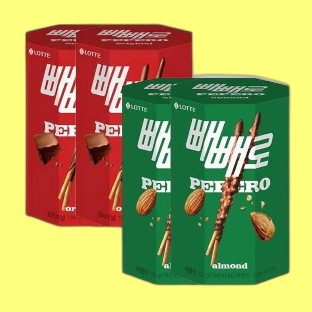 [만리픽] 초코빼빼로 184g (4봉) x 2곽 + 아몬드 빼빼로 132g (4봉) x 2곽