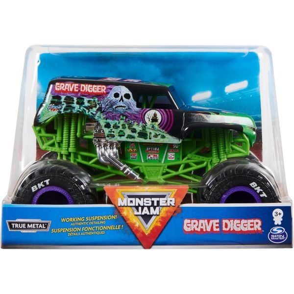 [Monster Jam 스토어 방문하기][해외] Monster Jam 공식 그레이브 디거 몬스터 트럭 - 컬렉터 1:24 스케일 . 차량 모든 플레이세트에 사용할 수 있는 크롬 림