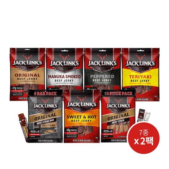 잭링크스 대용량 멀티팩 소고기육포세트 7종 2팩 육포5종+스틱+스테이크바
