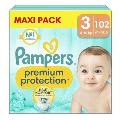 팸퍼스 프리미엄 프로텍션 기저귀 102개입 1팩 사이즈 3 PAMPERS Premium Protection Baby Diapers