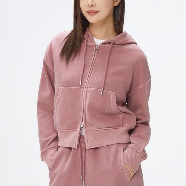 ㈜이랜드월드 [스파오*] [스파오] [프렌치테리] 2-WAY 피그먼트 크롭 후드 집업 (SPMZF23G05-O)