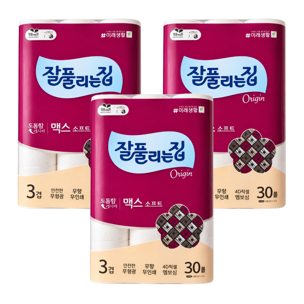 잘풀리는집 맥스 소프트 화장지 30m, 30롤 , 3개