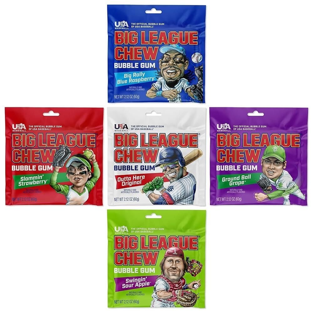 Big League Chew [해외] Big League Chew 7개 벌크 버라이어티 팩 - 팀과 파티 위한 7가지 맛이 있는 클래식 야구 풍선껌 더그<b>아웃</b> 간식 선물 향