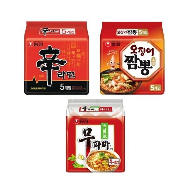 sellerhub [하프클럽]봉지라면 혼합 / 신라면 (5입)1팩 + 오징어짬뽕 (5입)1팩 + 무파마 (4입)1팩 / 총 3팩