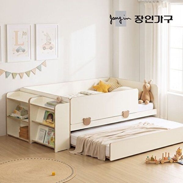 장인가구 [장인가구](무료) 로빈 데이베드 슬라이드 2단침대 프레임SS+가드+선반2+낮은본넬+라텍스탑