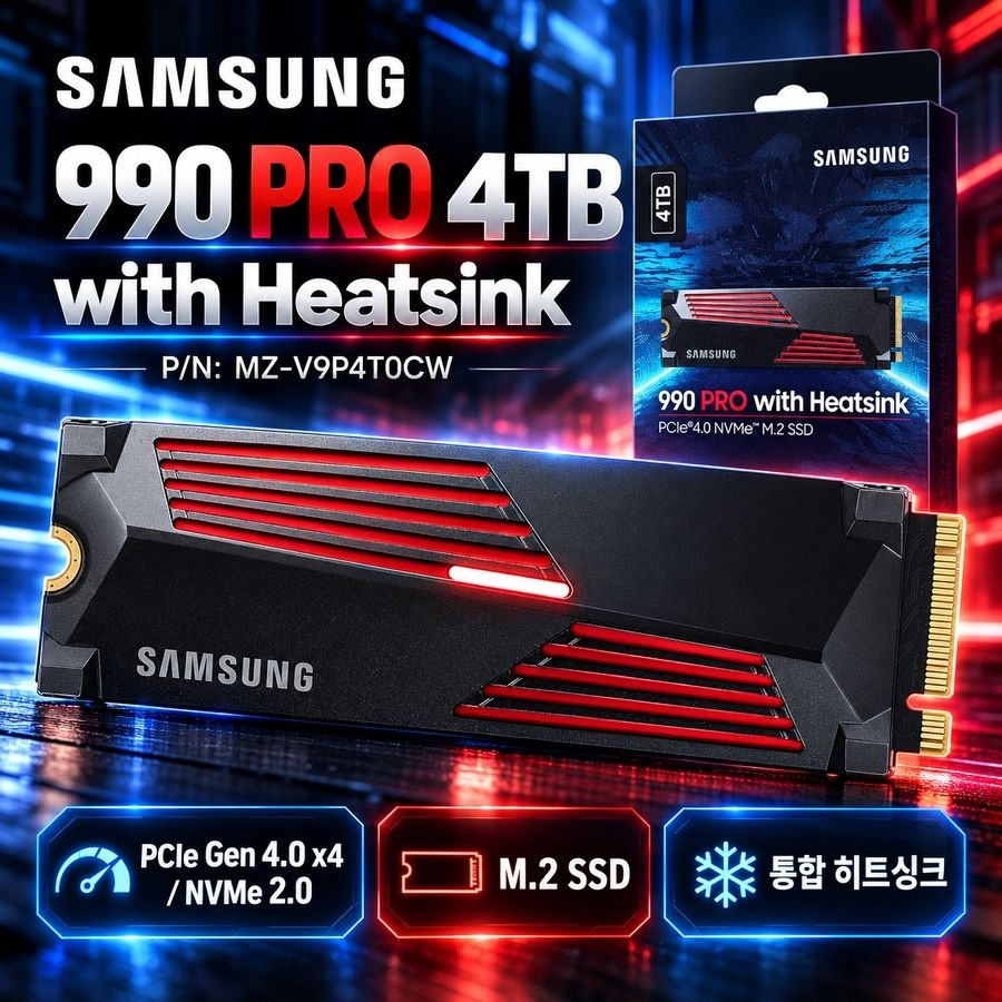 <b>삼성</b> [해외] <b>삼성</b> 990 PRO 4TB 히트싱크 NVMe M.2 SSD 관부가세포함