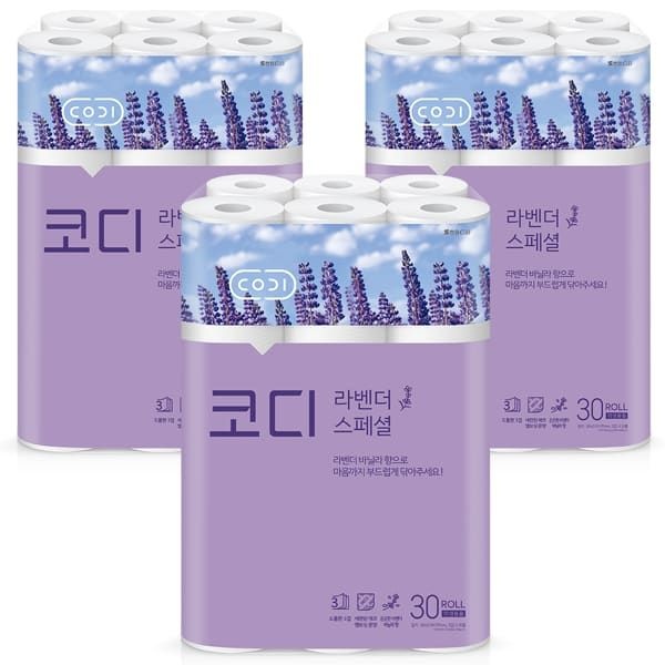(현대Hmall) [코디] 라벤다스페셜 화장지 30Mx30롤 3팩 [무료배송]