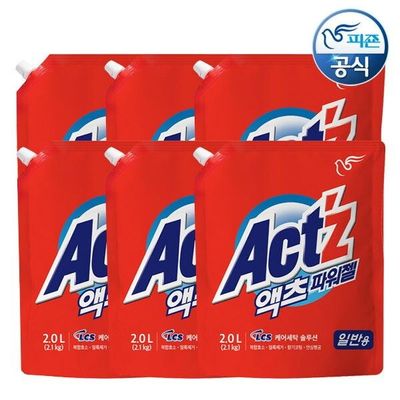 [피죤] 액츠 세탁세제 액체 파워젤(일반) 2L 리필 x 6개