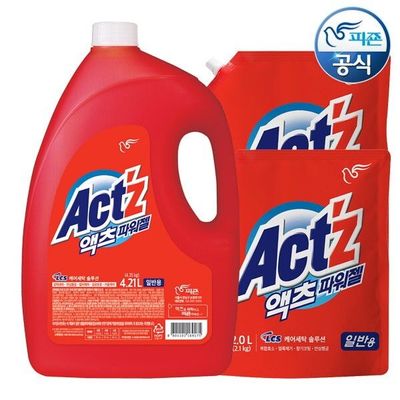 [피죤] 액츠 세탁세제 액체 파워젤(일반) 4.2L 용기+2L 리필 x 2개