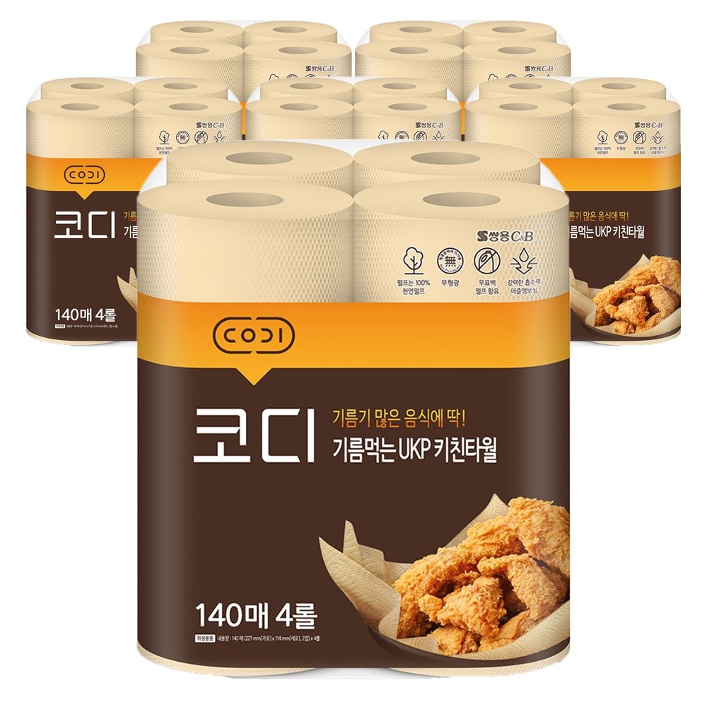 코디 기름먹는 UKP 키친타월 2겹 140매X4롤 6개