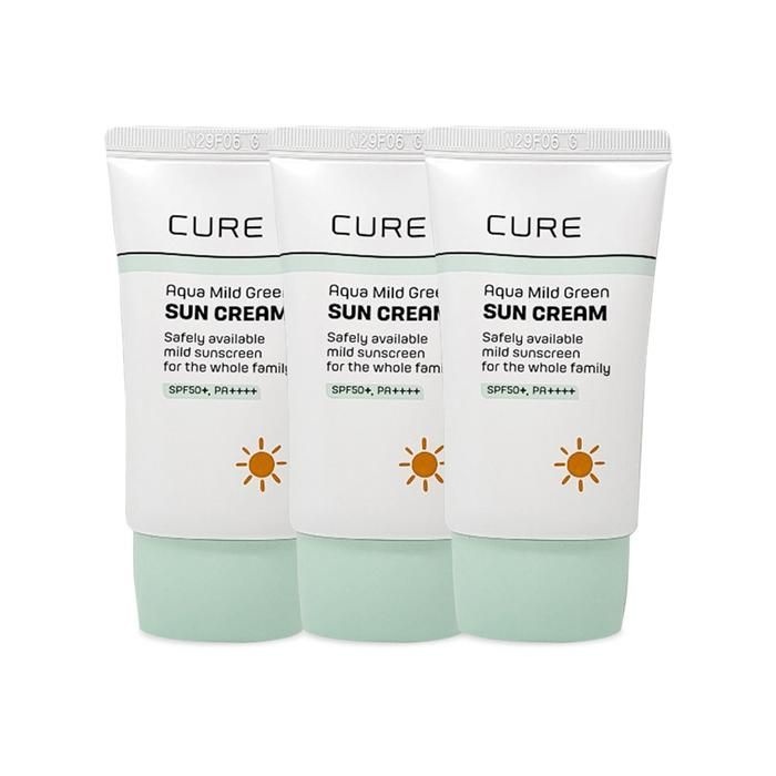 김정문알로에 큐어 아쿠아 마일드 그린 선크림 40ml(SPF50+) 3개 Ss