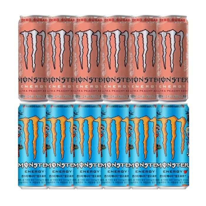 [오늘출발] 한번에먹자쇼핑몰 몬스터 에너지 355ml 2종 세트 / 울트라 피치 킨 6개 + 망고로코 6개 / 총 12개 고카페인