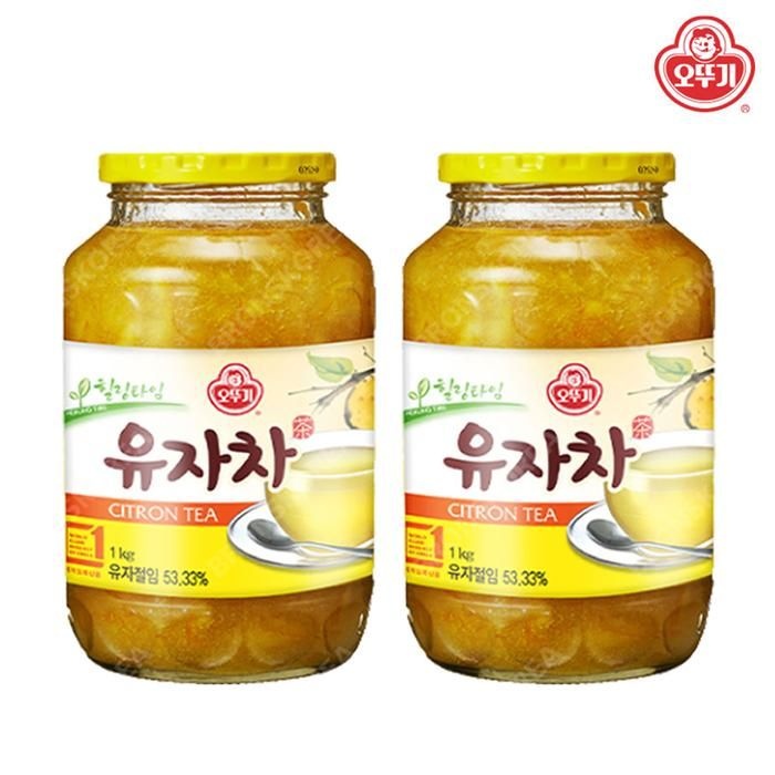 오뚜기 힐링타임 유자차 1kg 2개(병) 액상차 꿀유자차 꿀차