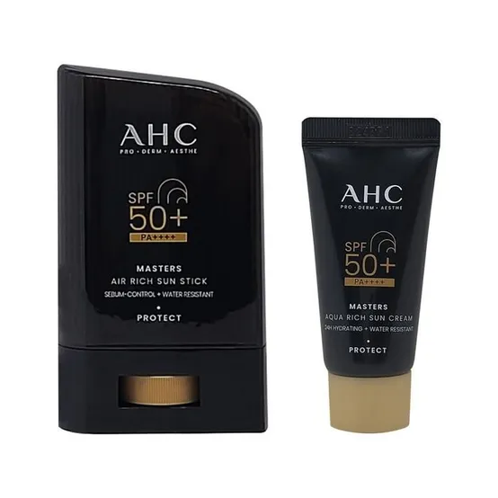 AHC 마스터즈 에어리치 2종 세트(SPF50+) 선스틱 22g+선크림 10ml 백탁방지 레포츠용 1세트 Ss