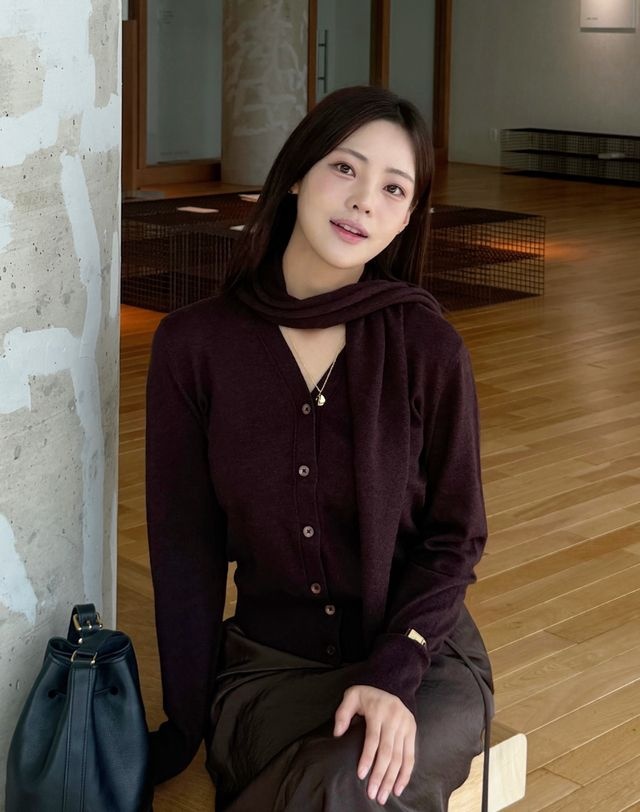 헤지스 [26FW] [HAVE HAZZYS][EXCLUSIVE] 울코튼 숄 스카프 가디건 멜란지버건디 HSSW6DP01D2