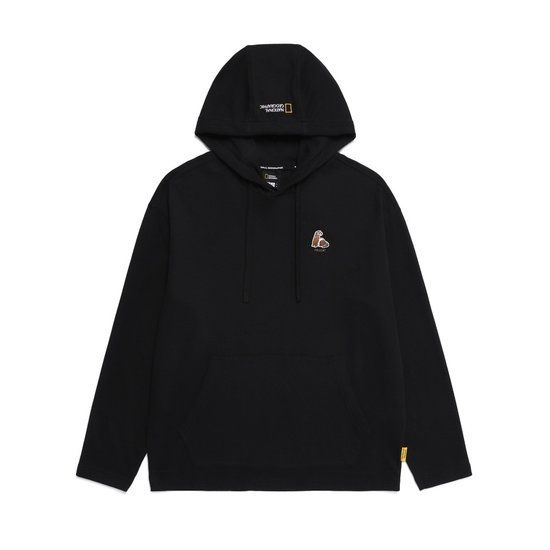 택가89000원내셔널지오그래픽 N251UHD051 동물 와펜 세미 오버핏 후드티셔츠 CARBON BLACK 2156886