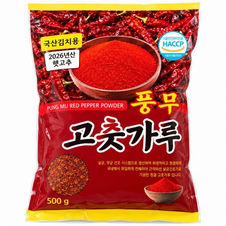 란몰 풍무 고춧가루 500g 국산 100% 2026년산 햇고추 김장용 굵은입자 식자재