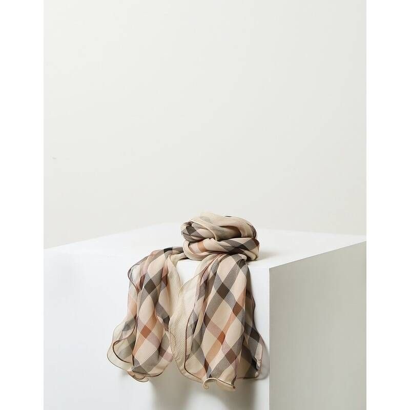 <매장정품> DAKS 닥스 [쇼핑백동봉] 브라운 체크 롱 실크 스카프 DCSC5F290 2004780