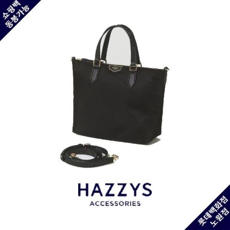 <매장정품> HAZZYS 헤지스 블랙 로고 가죽배색 나일론 토트백 HIBA4E301BK 2127384