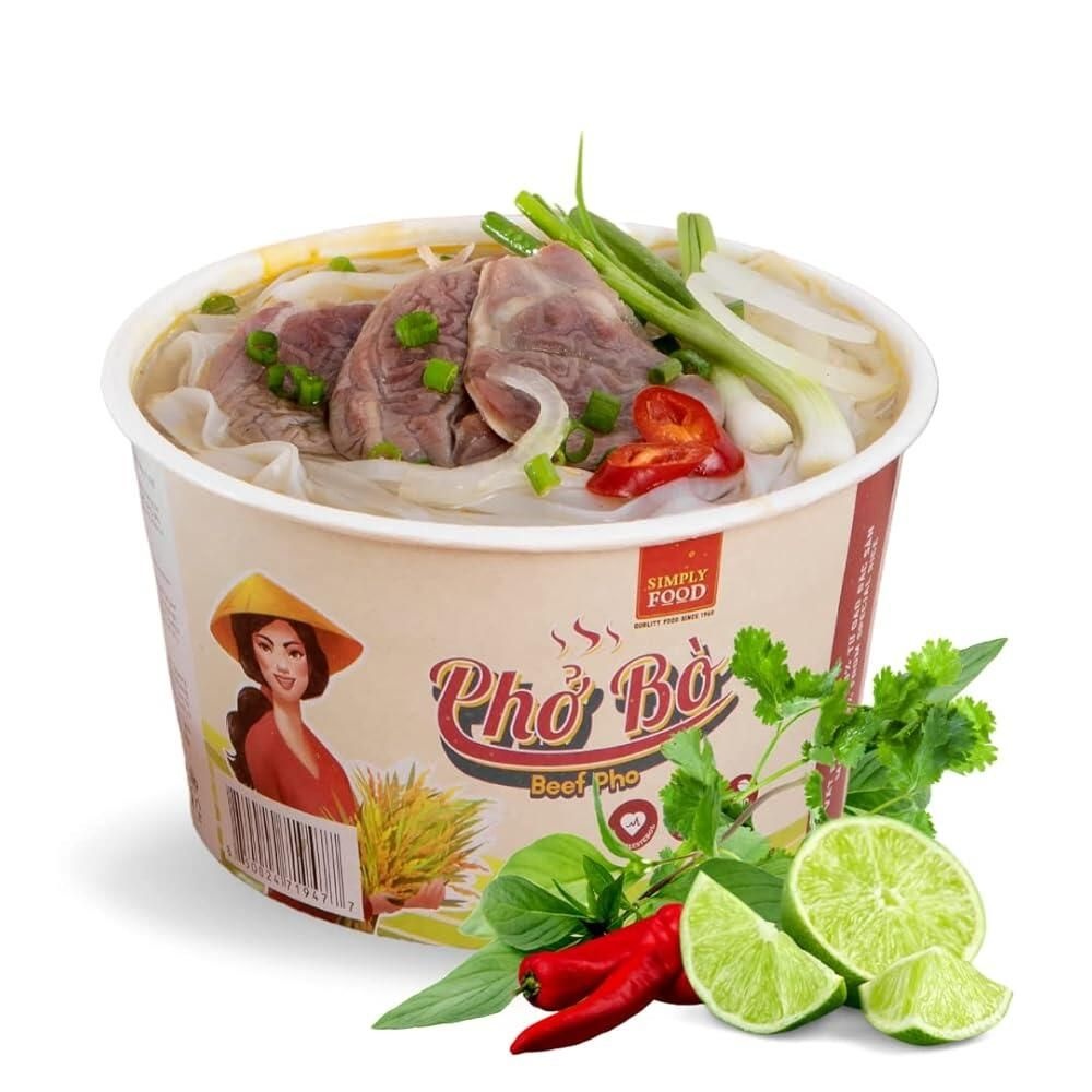 [해외] SIMPLY FOOD Instant Vietnamese Beef Pho Noodles - 9 그릇/각 80g 짭짤한 쇠고기 맛 국물 인스턴트 포 누들 그릇에 담긴 정통 쌀