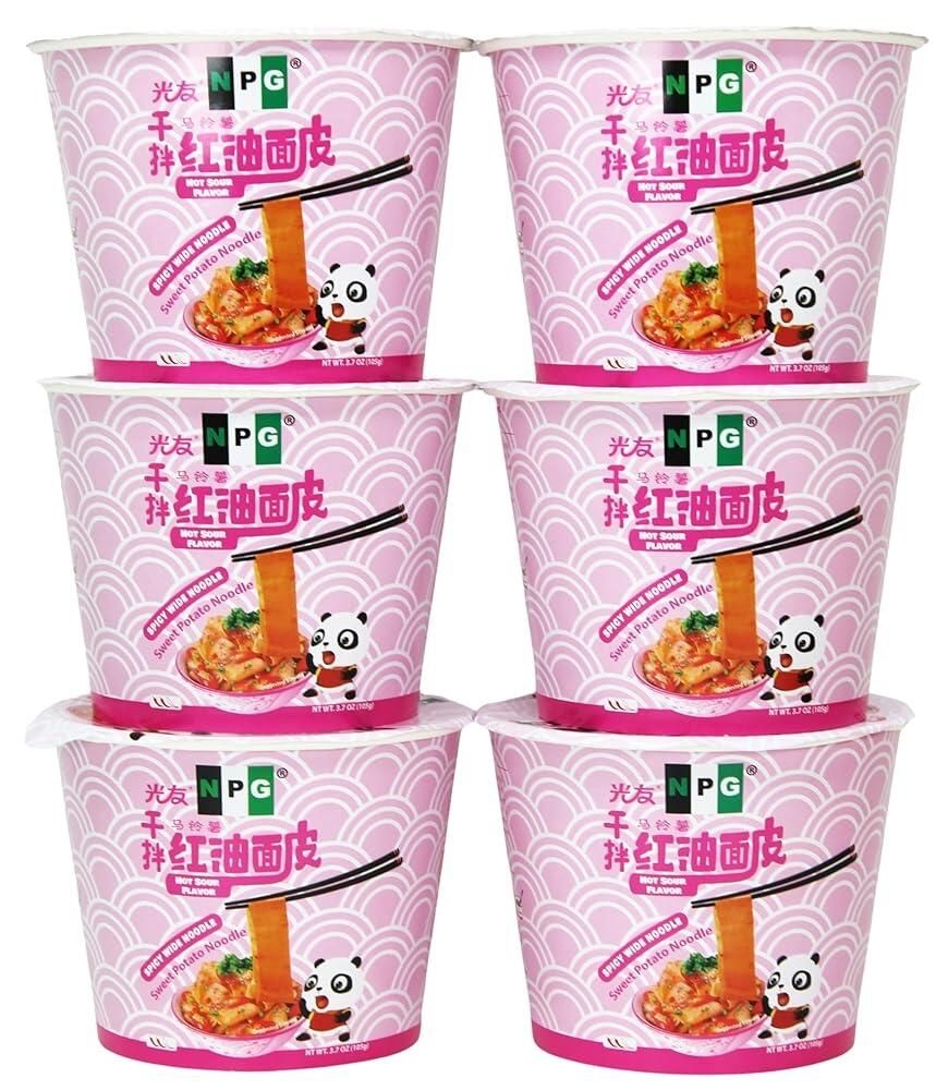 [해외] NPG Chili Oil Spicy Wide Instant Ramen Noodles 3.7 Oz Pack of 6 with Tingling Numbing Sichuan Peppercorn and Seasoning Non-Fried Sweet Potato Cup Hot