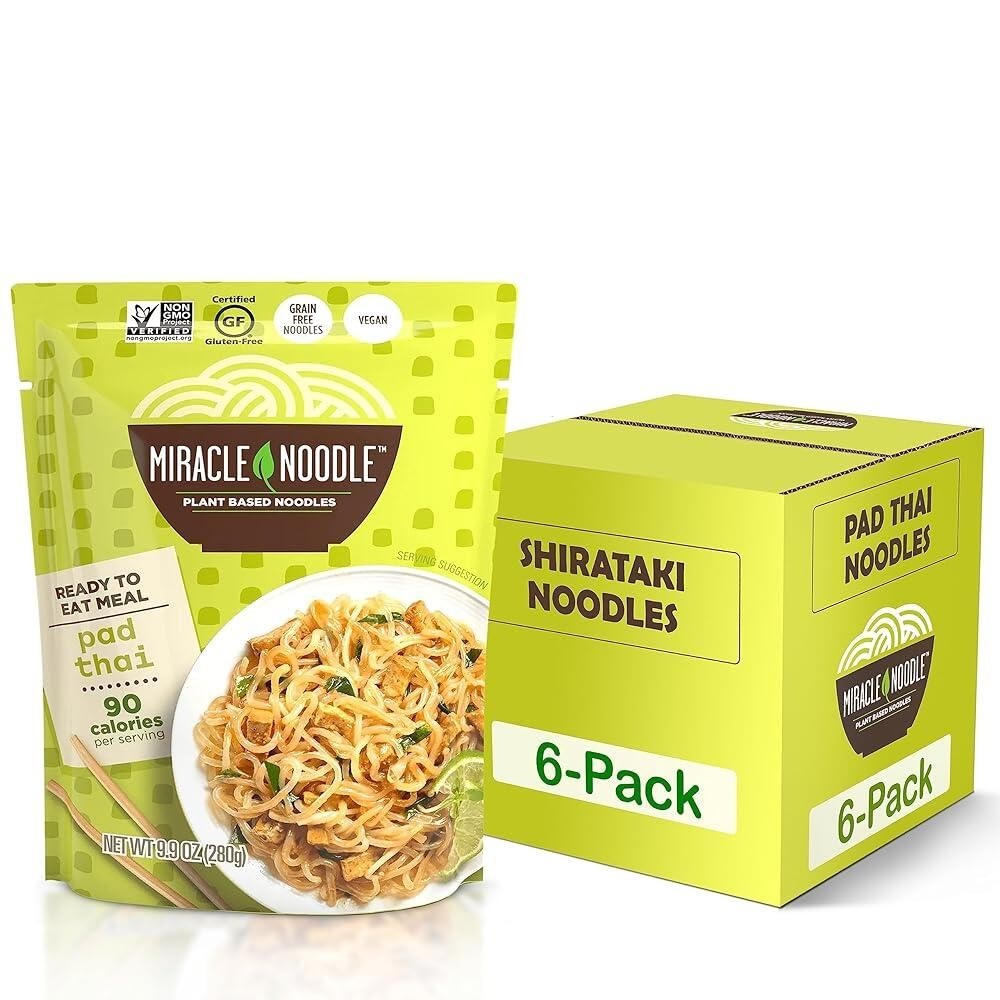 Miracle Noodle [해외] Miracle Noodle Pad Thai Noodles - 바로 먹을 수 있는 식물 기반 비건 패드 타이 시라타키 국수 글루텐 프리 팔레오 친화적