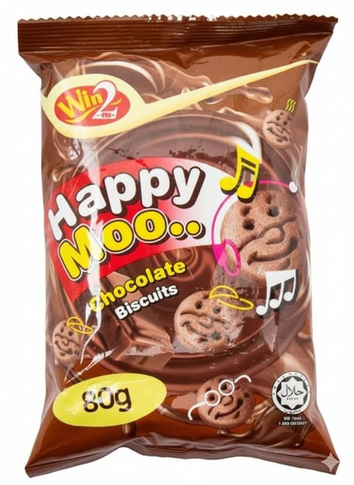 Generic [해외] Happy Moo 초콜릿 비스킷 80g - 재미있는 스마일 모양의 <b>바삭한</b> 간식 가벼운 달콤함 우유 커피 또는 아이스크림과 함