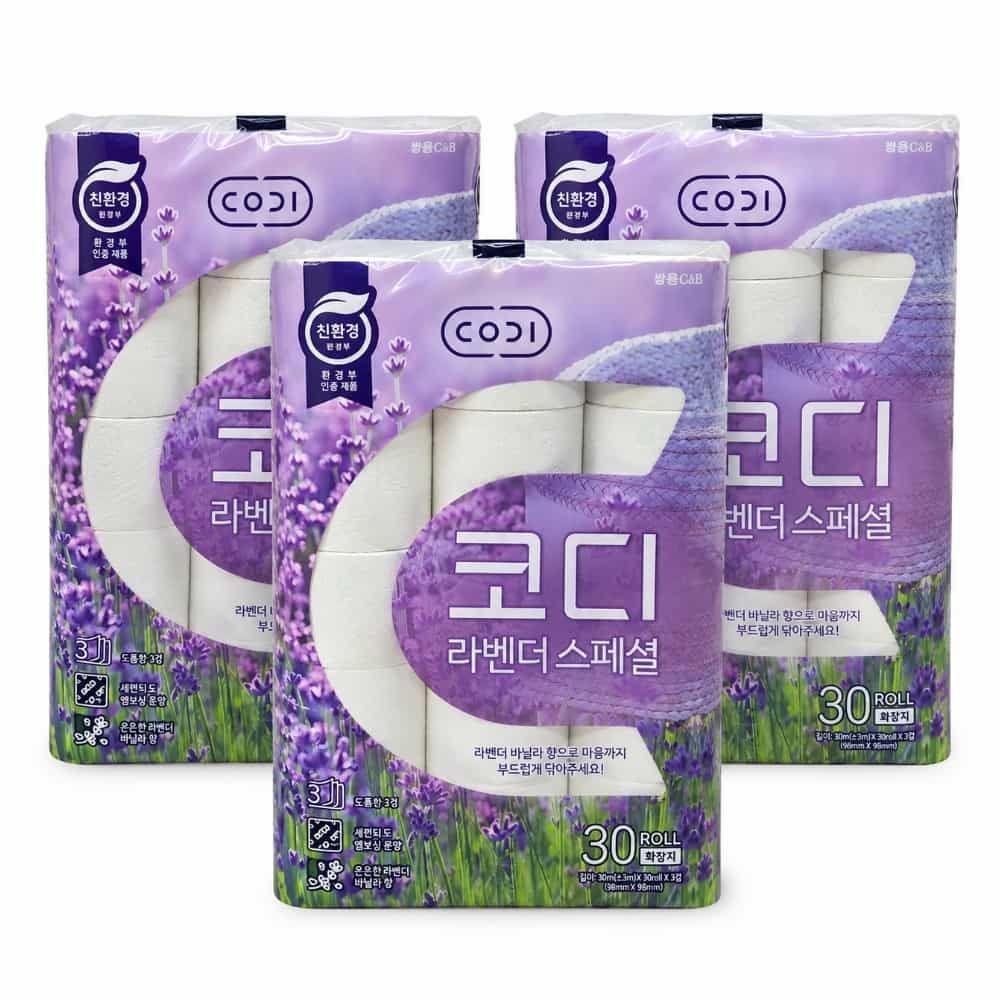코디 라벤다스페셜 3겹 화장지 30m 30롤 x 3팩