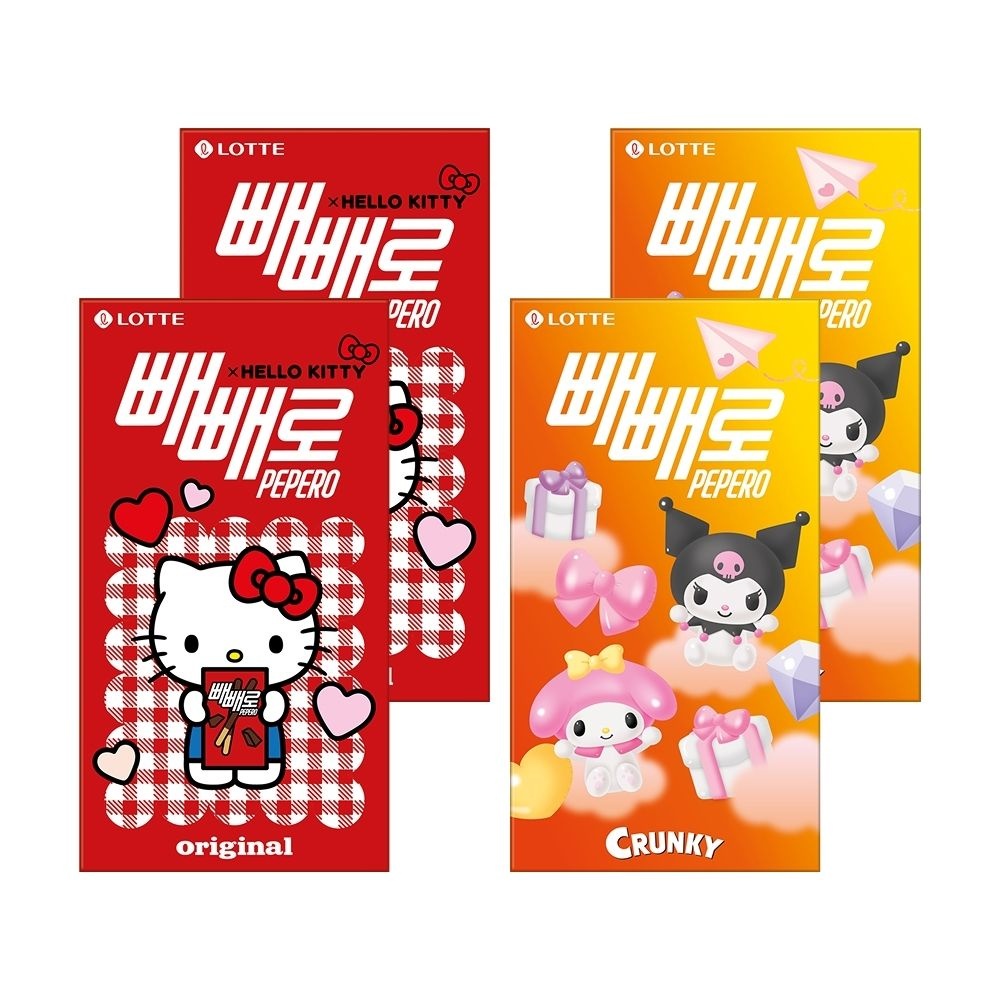 [롯데백화점] 롯데웰푸드 산리오 빼빼로 키티 초코8입 x2개+ 쿠로미 크런키8입 x2개