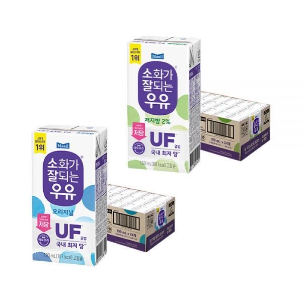 소화가잘되는우유 오리지널 190ml, 24개 + 저지방 190ml, 24개 매일