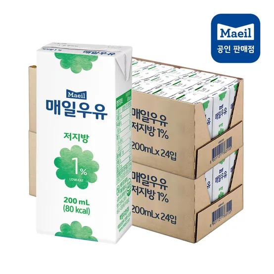 매일우유 매일유업 저지방 1%멸균 우유 저지방우유 200ml, 48개