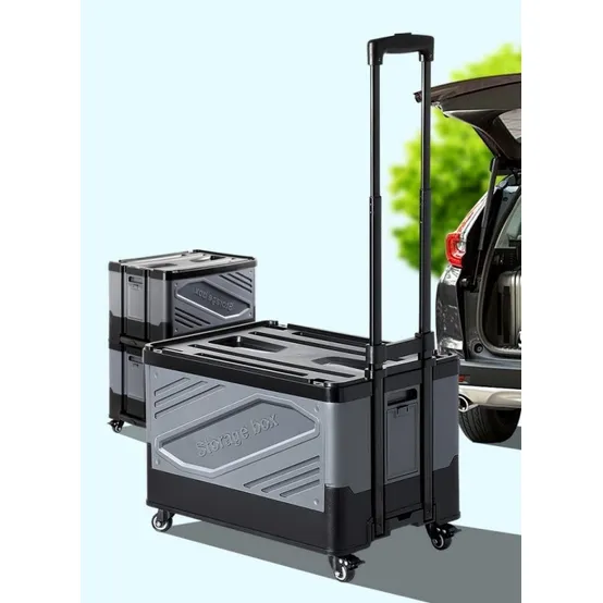 폴딩박스 가정용 캠핑 접이식 리빙 수납 손 수레 핸드 카트 구르마 웨건 40L 2종