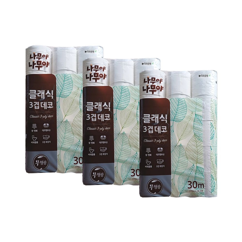 나무야나무야 미래생활 나무야나무야 클래식 데코 화장지 30m x 30롤 3팩