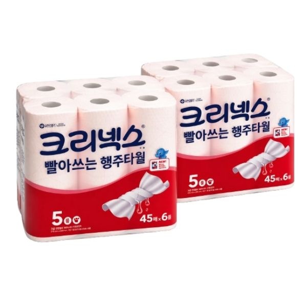 크리넥스 빨아쓰는 핑크 행주타월 45매 x 6롤 x 2팩