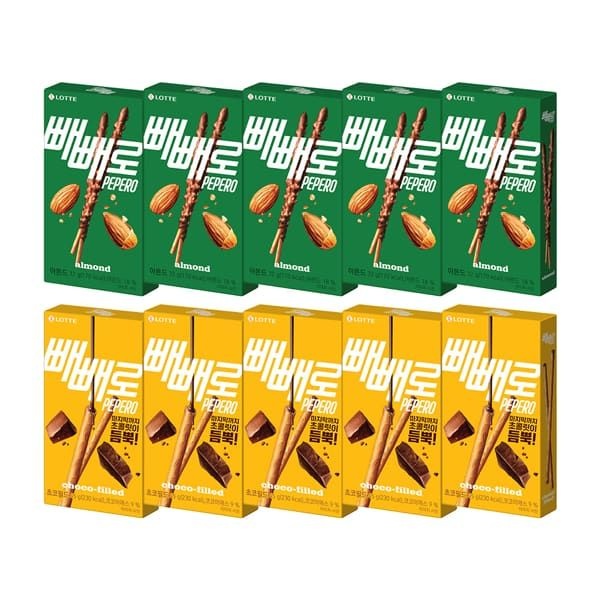 (현대Hmall) 아몬드 빼빼로 32g 5개+누드 초코필드 빼빼로 45g 5개