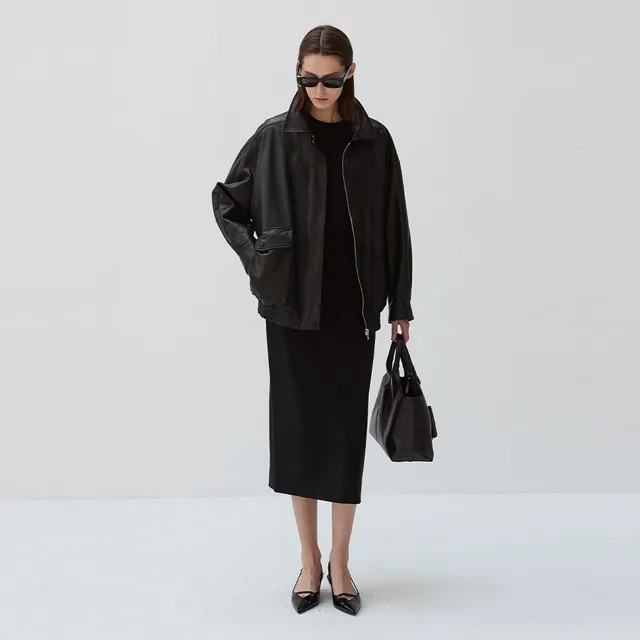 베르데마르 Vegetable Lambskin Overfit Blouson_Black
