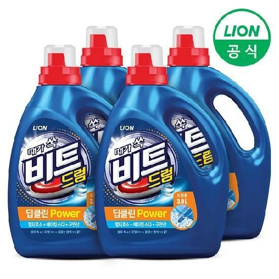 비트 세탁세제 딥클린파워 액체 3L용기(드럼) 4개