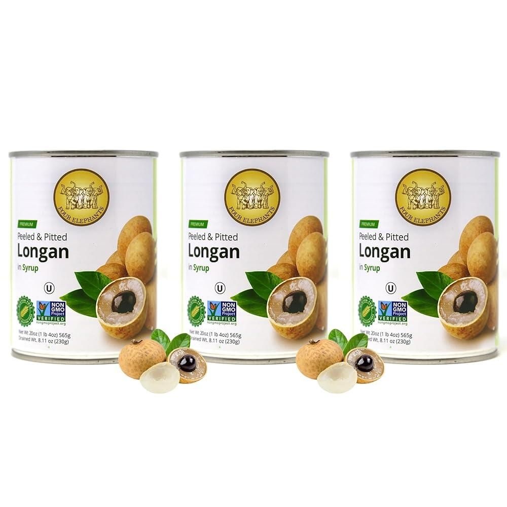Four Elephants [해외] 프리미엄 Longan 시럽 1 - 591.5ml20온스 성분 모테일 칵테일 음료 스무디에 사용 성수기에 수확한 실제 과일 Four Elephan