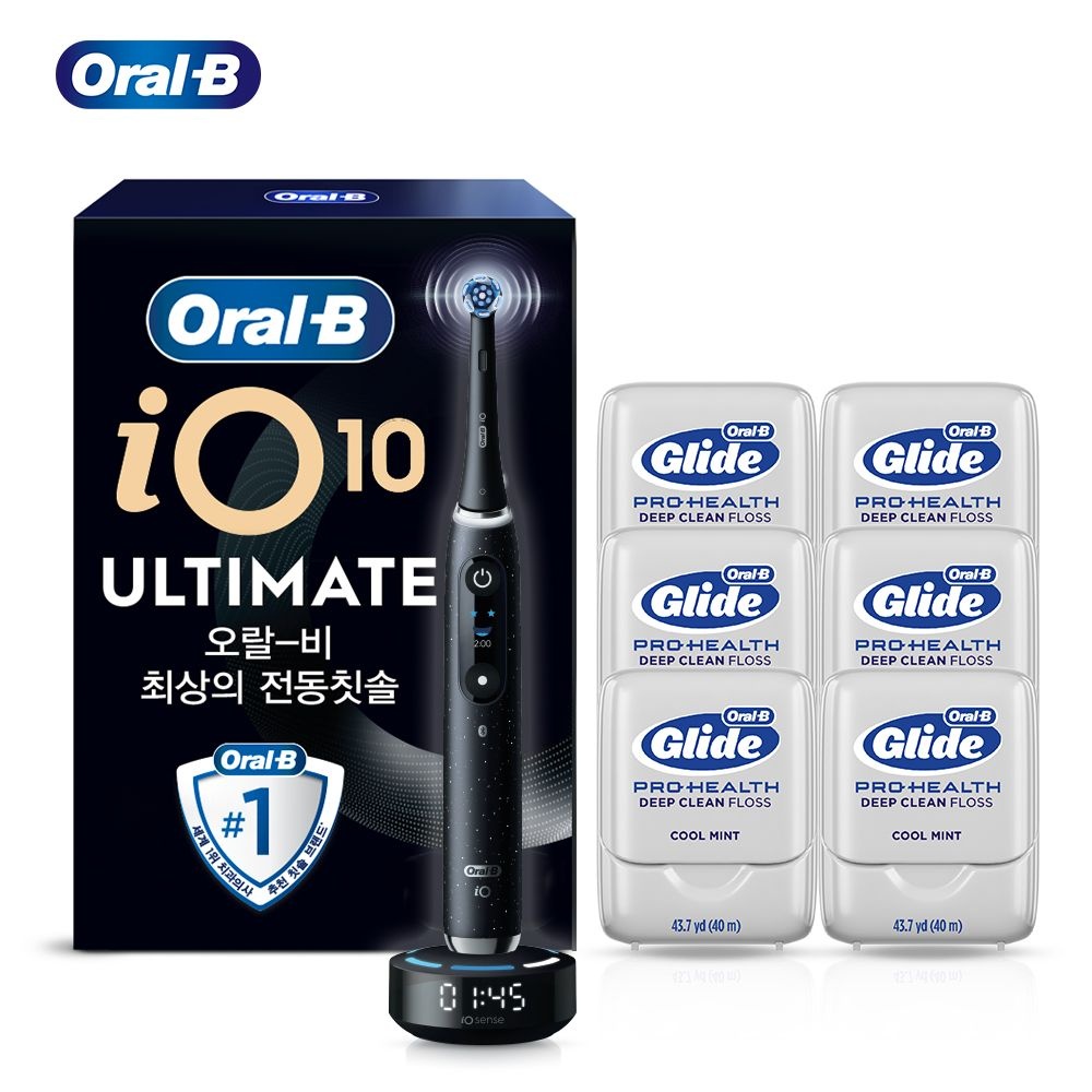 오랄비 iO10 전동칫솔 코스믹 블랙+딥클린 글라이드 치실 6입