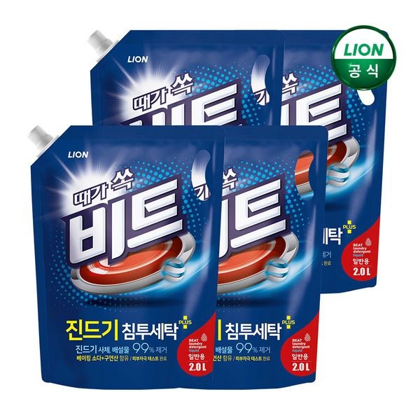 [패션플러스][비트]비트 액체 세탁세제 진드기 2L 리필 일반용 x 4개