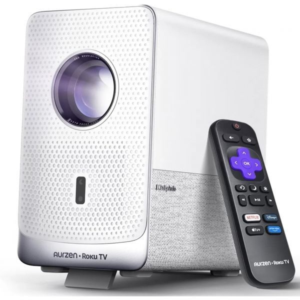 [해외] Aurzen Roku 로쿠 TV 스마트 프로젝터 Wi Fi 블루투스 탑재 D1R Cube 스트리밍 경험 내장 밀폐형 광학 엔진 1080p FHD Dolby 오