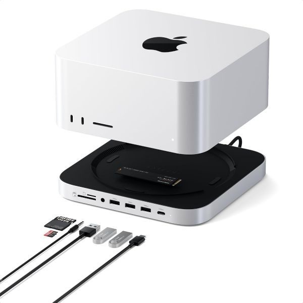 Satechi [해외] Satechi 사테치 Mac mini 허브 스탠드 NVME SATA M.2 SSD 외장 케이스 포함 USB C 10Gbps 포트 1개 A 5 3개 2.0 오디오 잭 Studio M2 M1