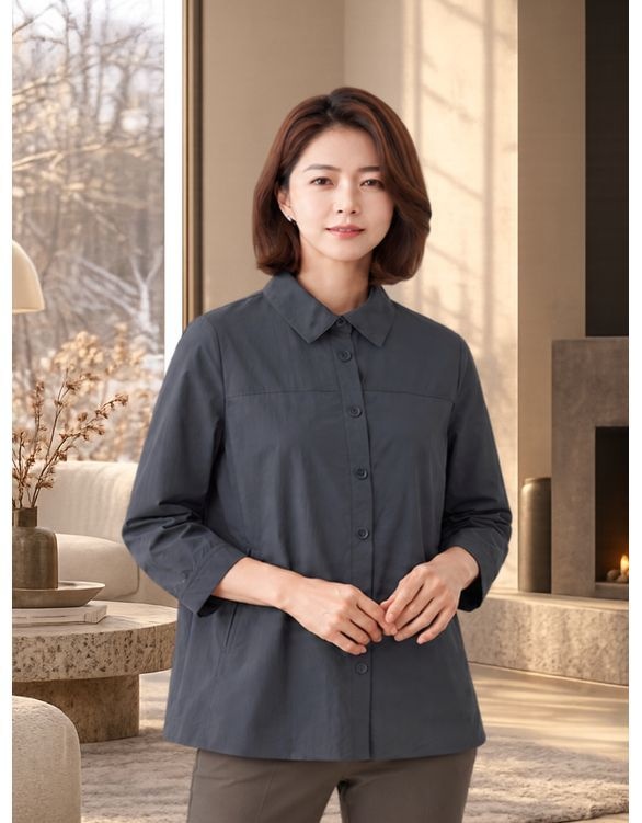 크로커다일레이디 셔츠 카라 아우터형 블라우스 다크블루 CLCFBL105 463997