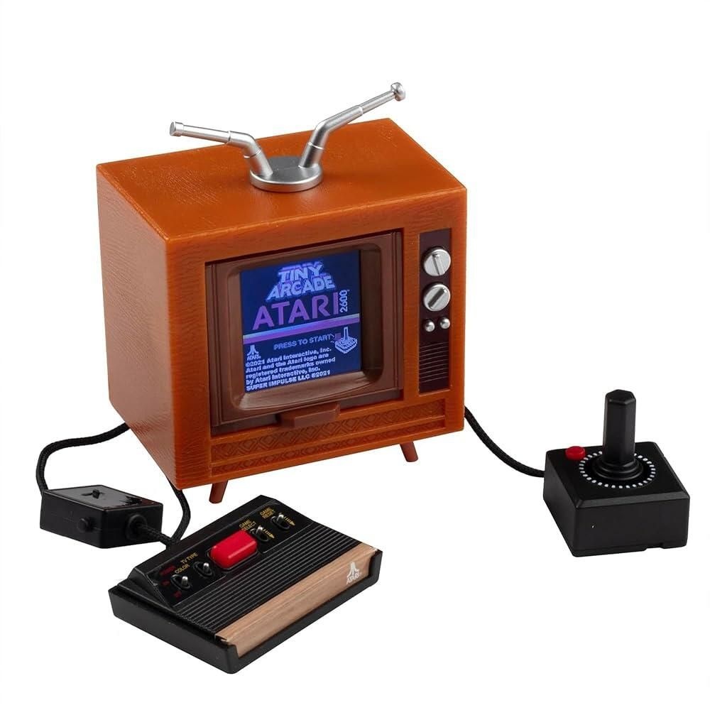 Super Impulse [해외] Tiny Arcade Atari 2600 미니 콘솔 8.9cm3.5인치 플레이 가능한 레트로 TV 컨트롤러 팩맨 브레이크 아웃을 포함한 10가지 클