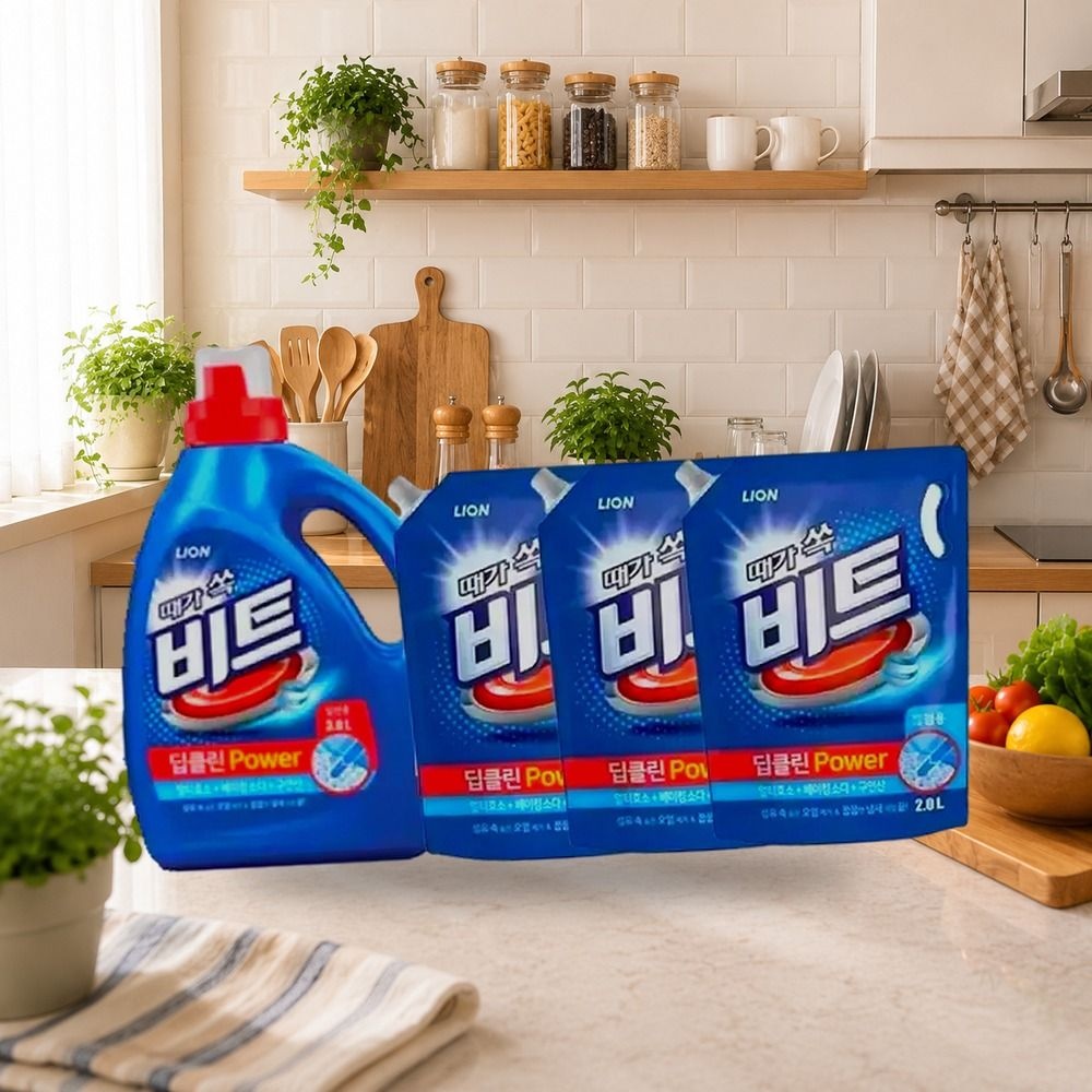 비트 딥클린 파워 액체세제 일반 용기 3L 1개 + 일반드럼겸용 리필 2L 3개